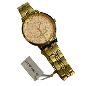 Nine West Rose Gold Crystal Accented Floral Dial Stainless Steel Watch